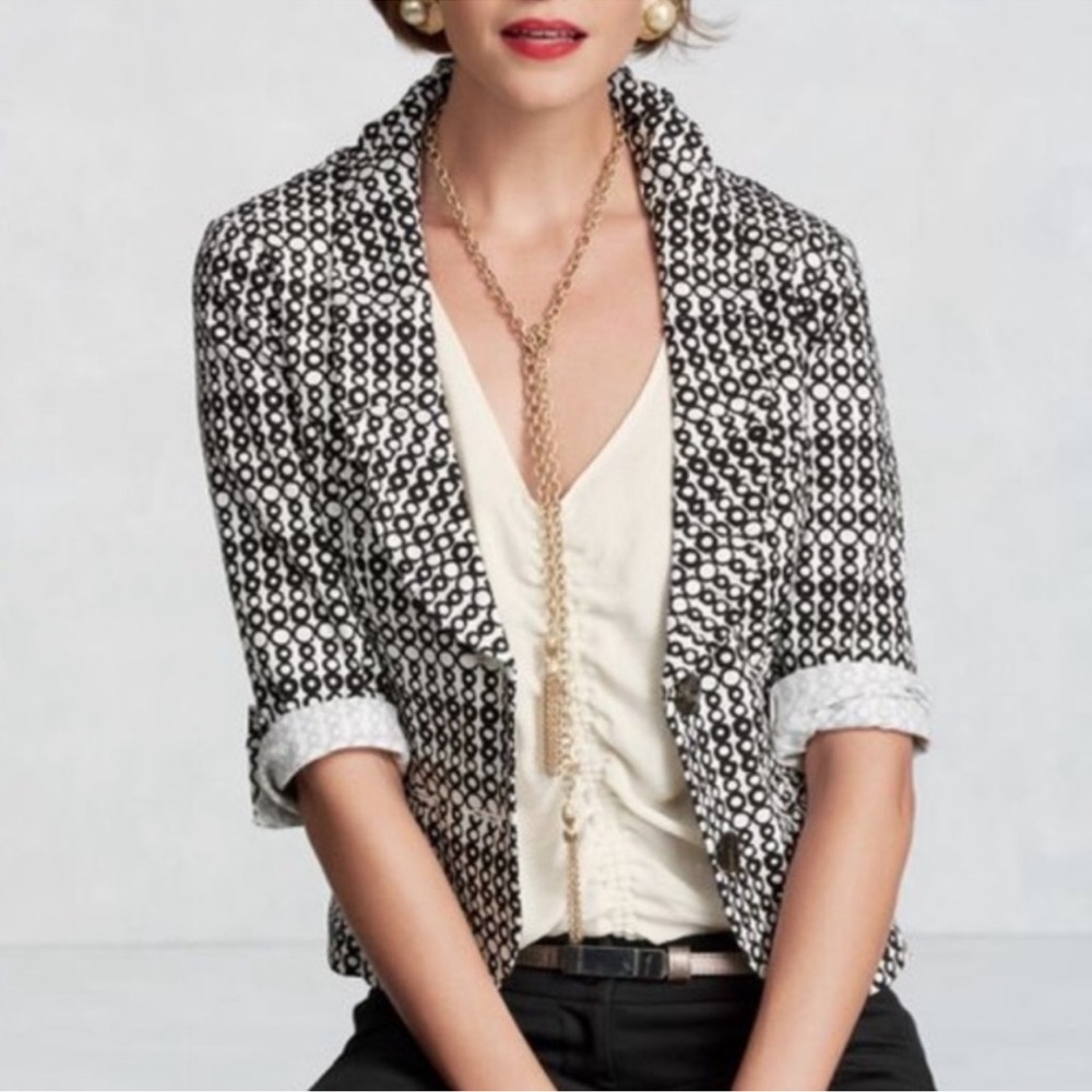 CABI Du Jour Black & White Print Blazer Jacket Women’s 4